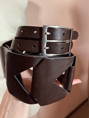 The Limited Wide brown bonded leather Modernist oversized belt medium cosplay